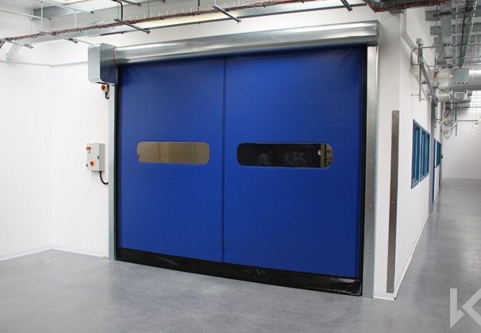 Rapidor Impact blue high speed door with vision panels