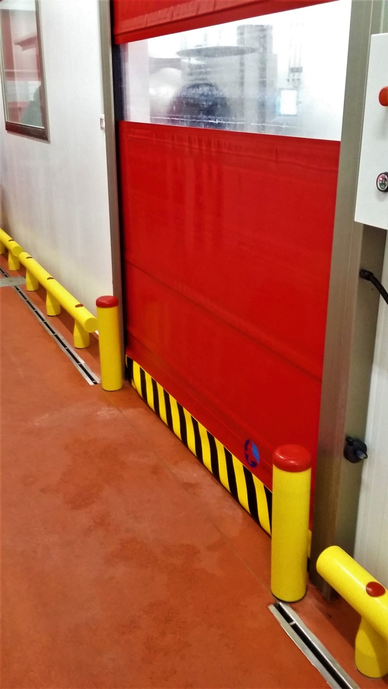 high speed red pvc door with protective perimeter