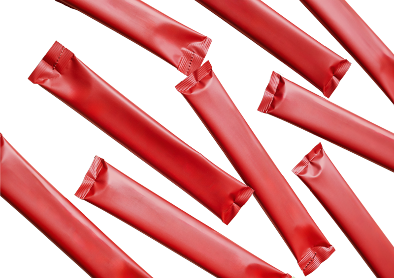 Selection of red sachets scattered